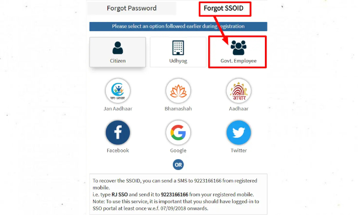 Recover forgot SSO ID Via Govt. Employee Option