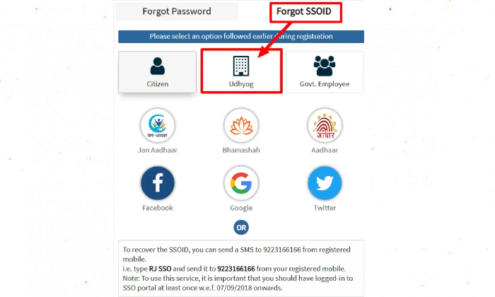 Recover forgot SSO ID Via Udyog Vikalp