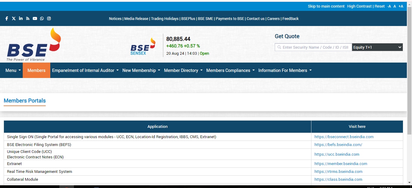 BSE SSO Login Details