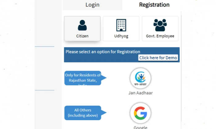 Click on Registration for SSO Rajasthan login