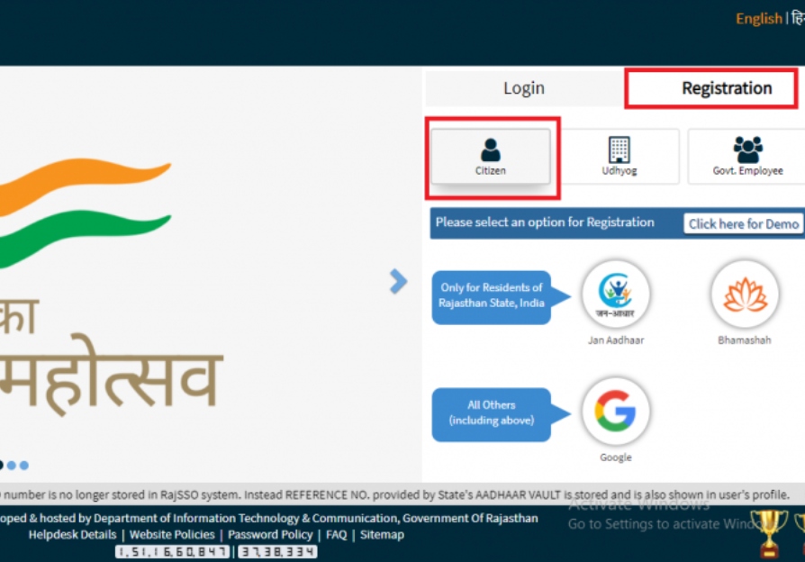 Clicking the Registration option.