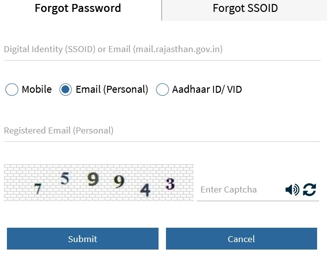 Rajasthan Sso Id Forgot Password by Email