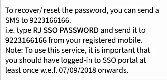 Rajasthan SSO Id Forgot Password SMS