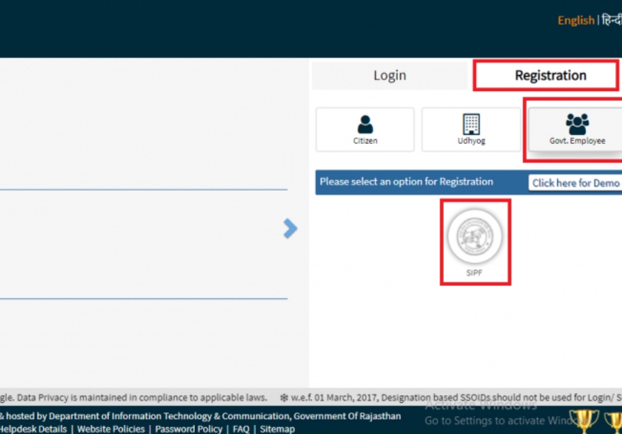 Rajasthan SSO ID Registration for Government Employees