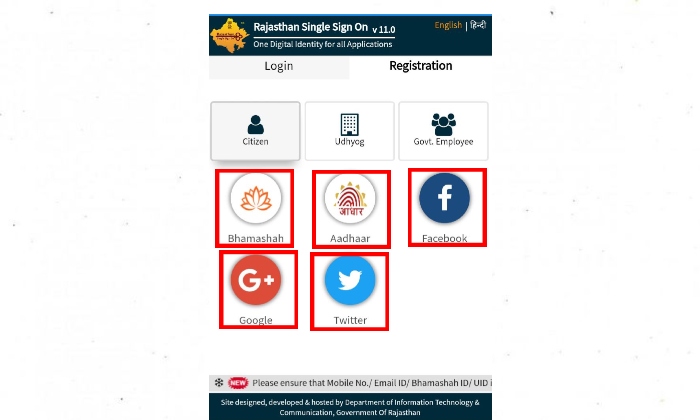 SSO Rajasthan Gov In Registration Option